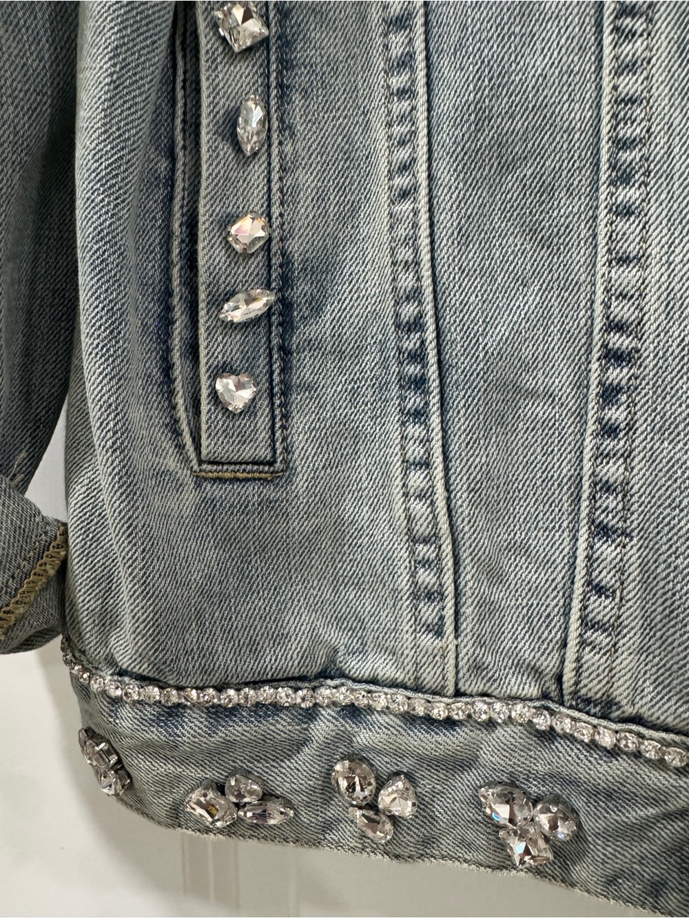 Sun + Stone Gray Embellished Denim Jean Jacket - Picture 2 of 7